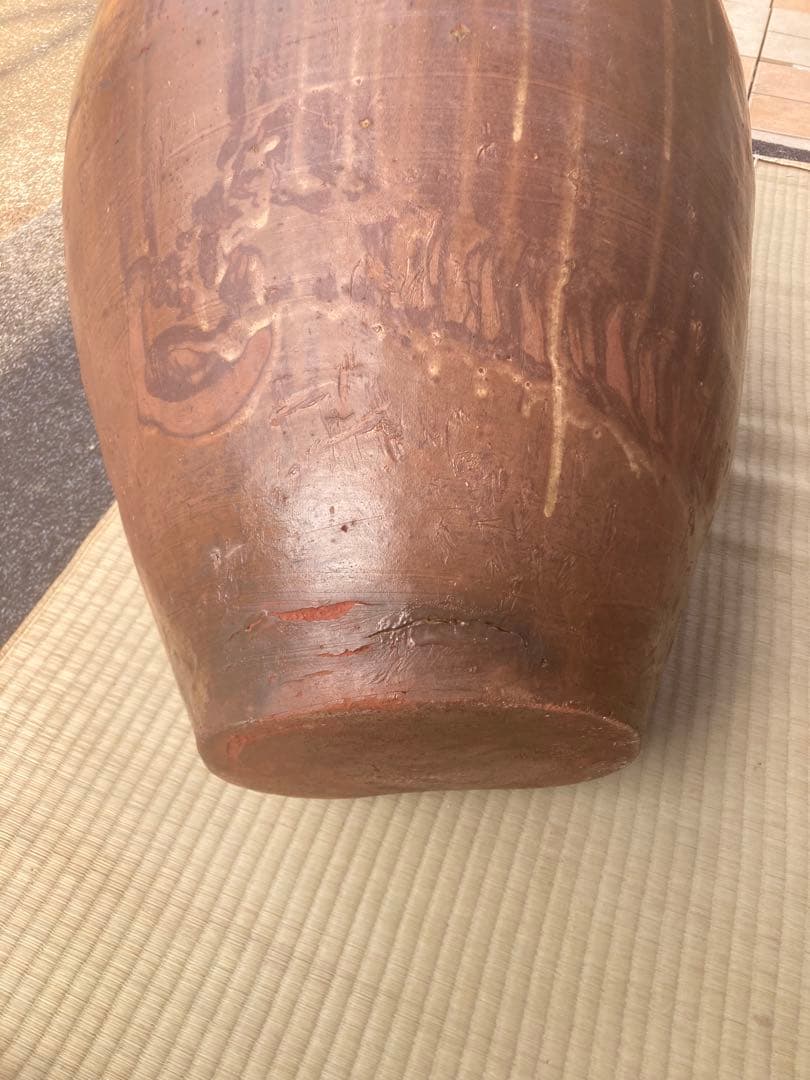 大型 水瓶 睡蓮鉢 火鉢 陶器製 壺 メダカ鉢 高さ64cm 直径42cm 骨董