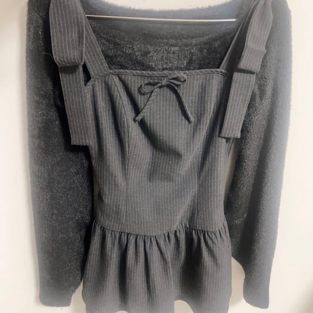 BunnyLis ふわもこボレロ×ストライプミニワンピセット ブラック S