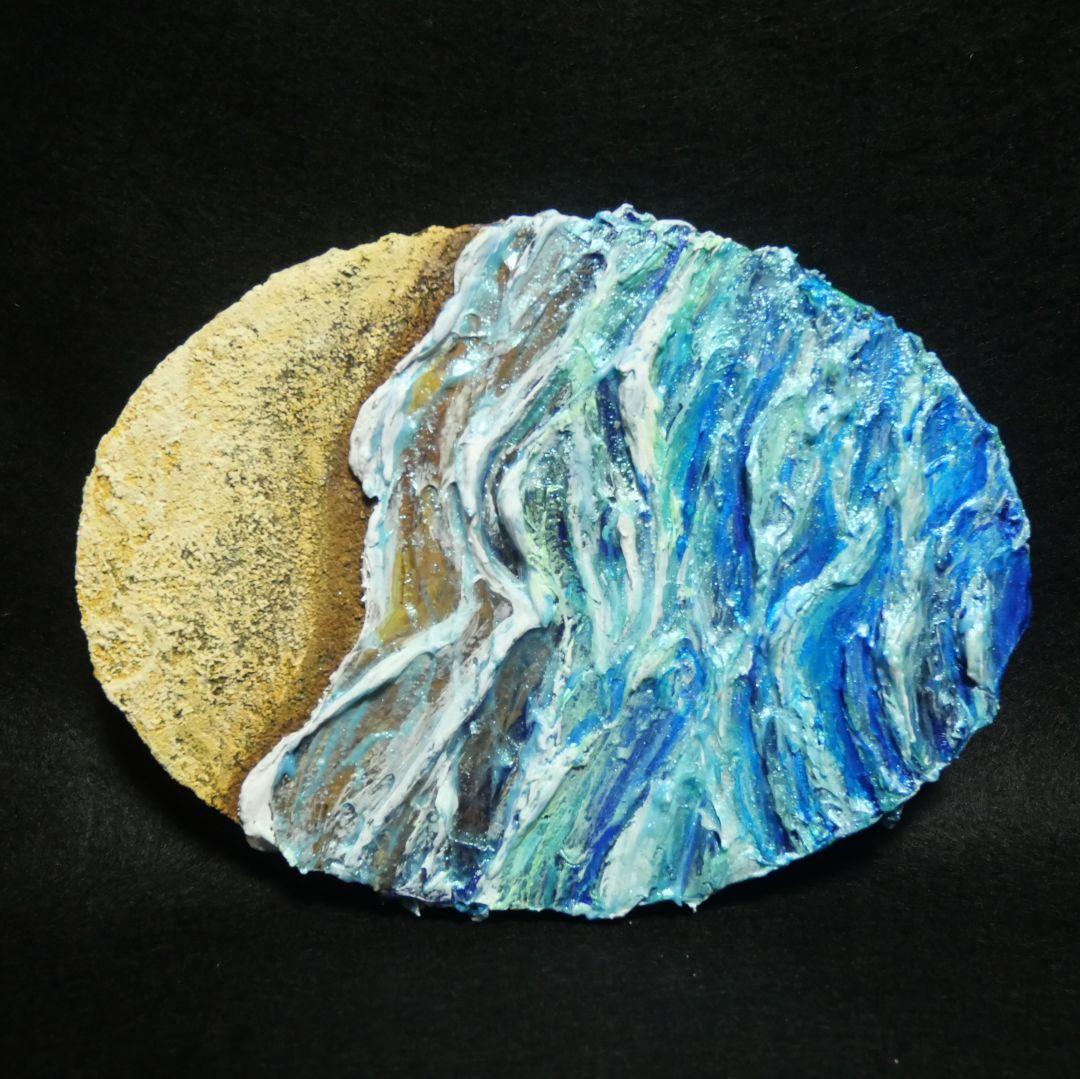 油絵 油彩 油彩画 絵画 絵 変形キャンバス【砂浜の波】