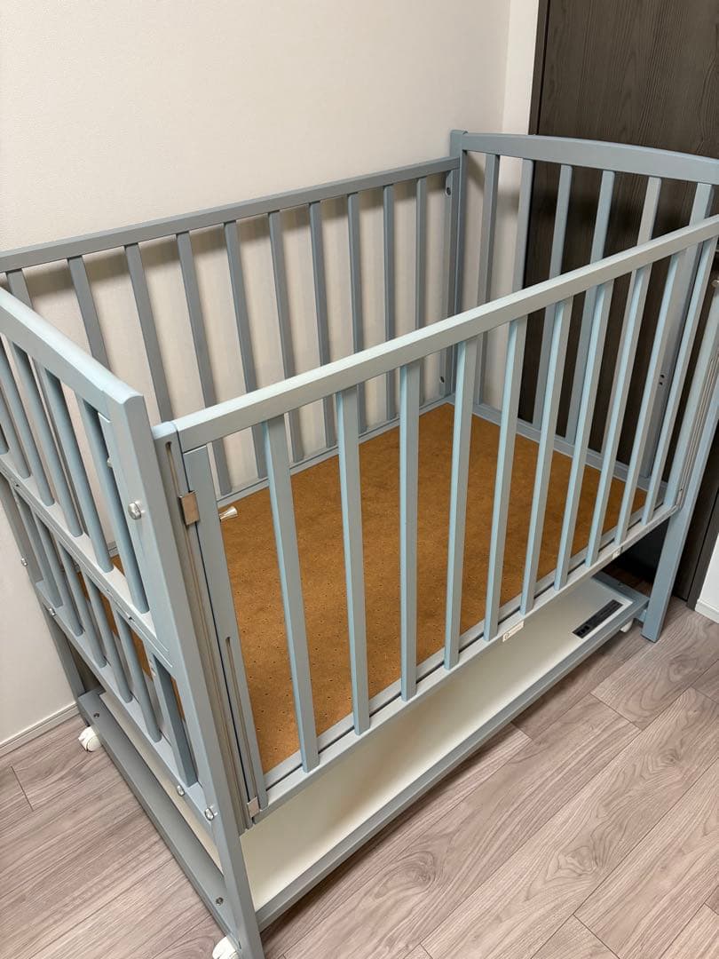 ヤマサキ　ベビーベッド　ハイタイプ　レギュラーサイズ　ツーオープン　グレー