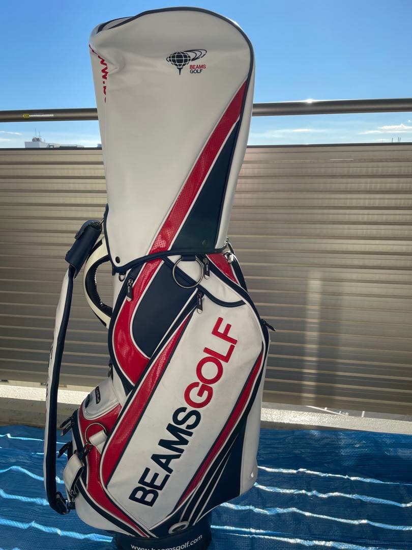 BEAMS GOLF キャディバッグ ホワイト/レッド/ネイビー
