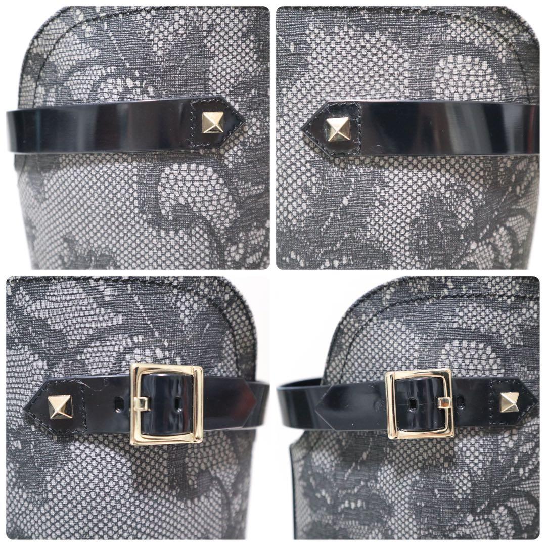 ヴァレンティノ レインブーツ 長靴 レース 刺繍 スタッズ ベルト ロング 38