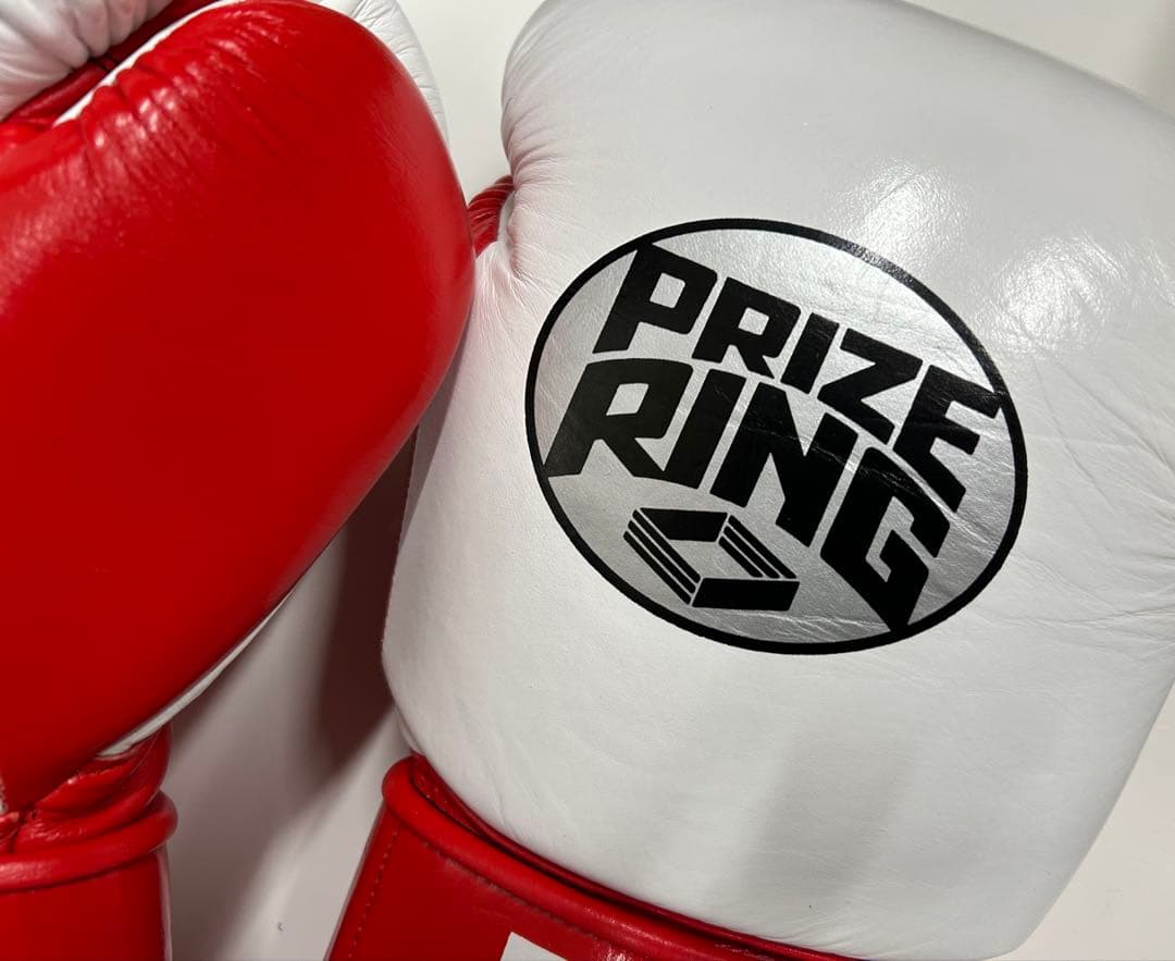 プライズリング　ボクシンググローブ　本革製 白/赤16oz