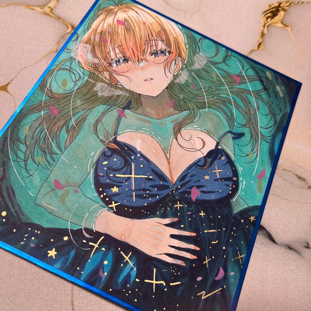 は*む様 手描きイラスト アナログ イラスト 色紙 オリジナルイラスト 原画