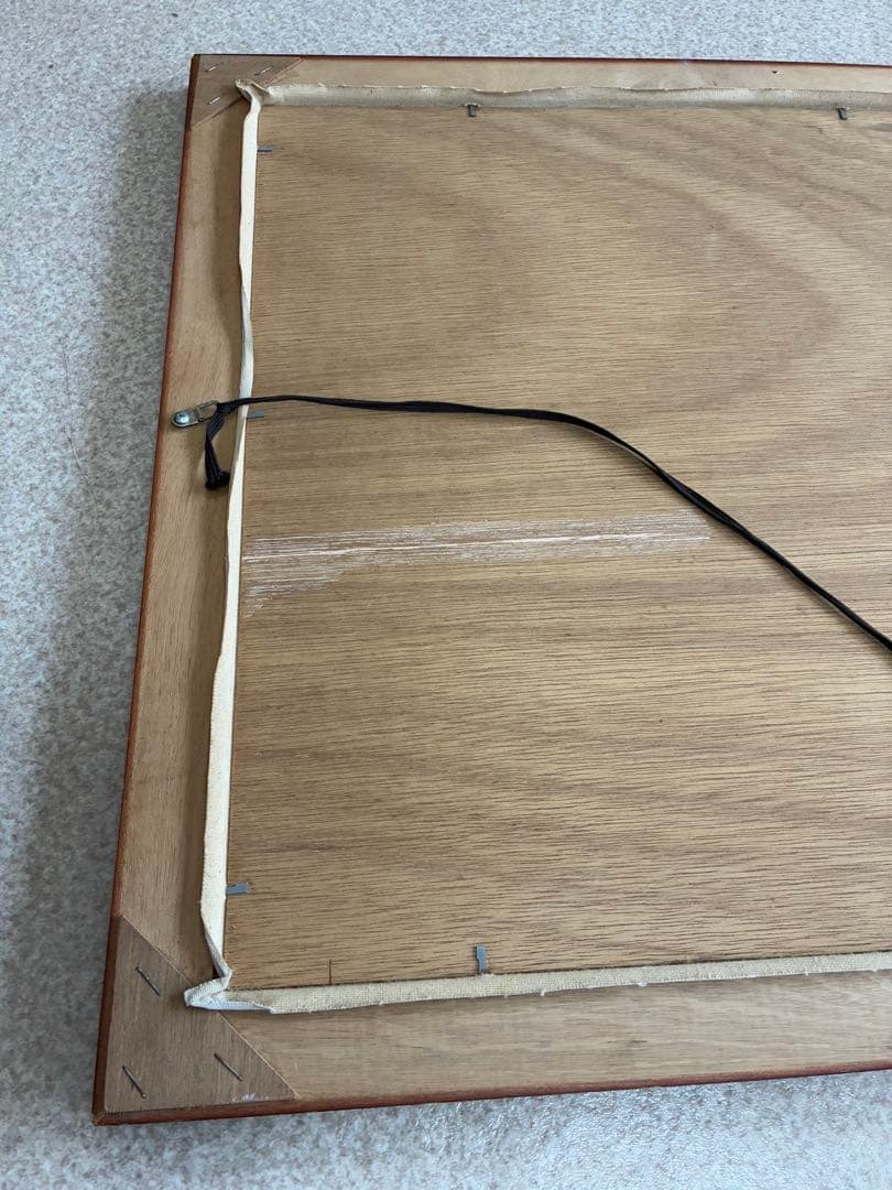 油絵 額装 帆船と港町の夕景 風景画 サインあり 大判