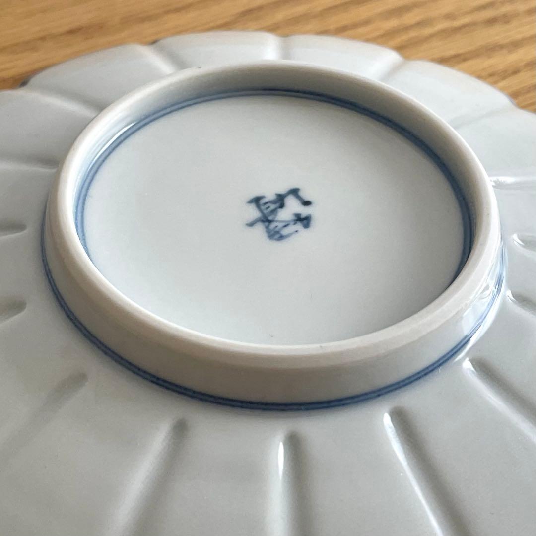 山本長左 藍九谷 菊型珈琲碗皿 樹花文 カップ＆ソーサー 染付 宮内庁御用達