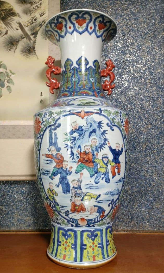 大花瓶 大壺 獣耳 中国 万暦龍 中国美術 龍 飾り壺