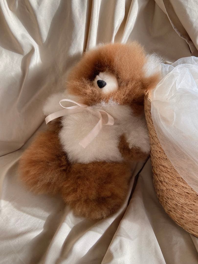 ふわふわアルパカテディベア (ペルー直輸入) ミックスカラー ブラウン×ホワイト