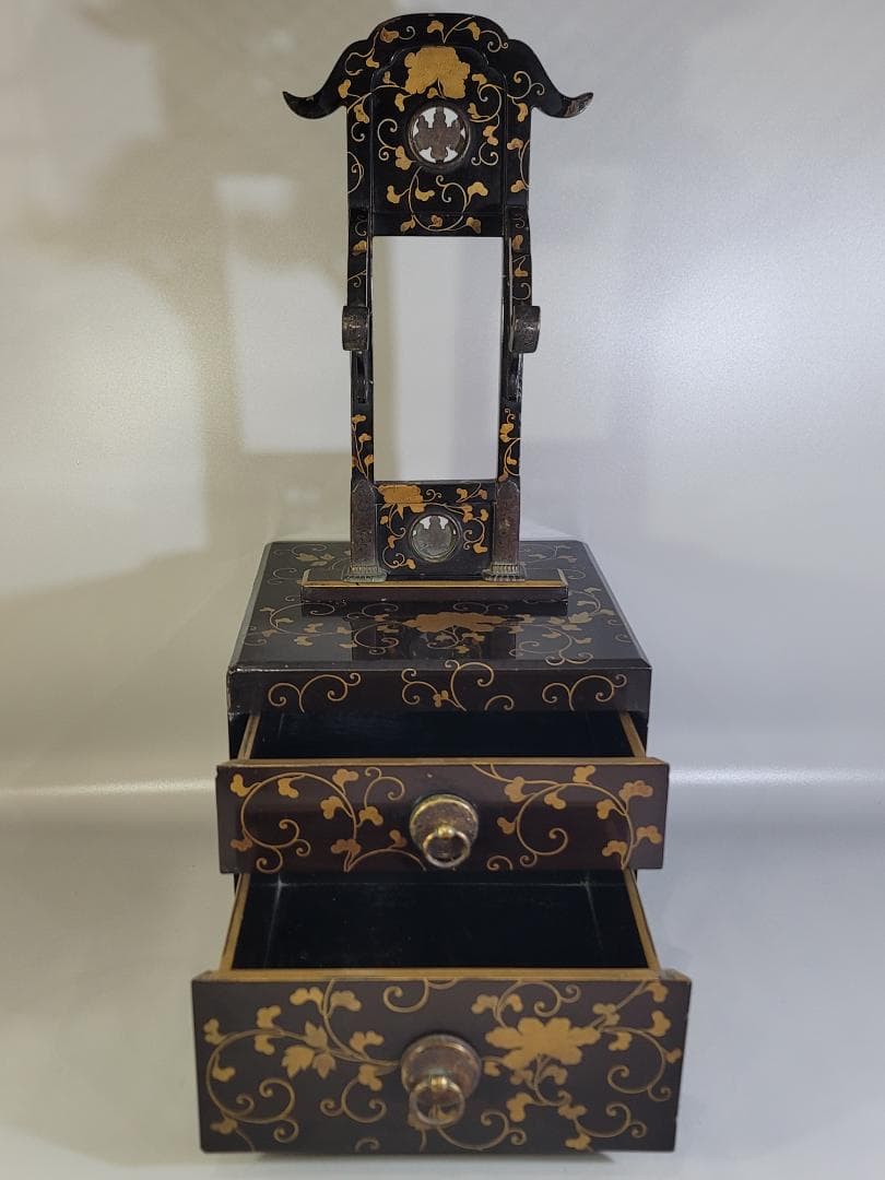 古美術 纏枝蓮花紋 蒔絵 鏡台 化粧箱付 時代物 DT426