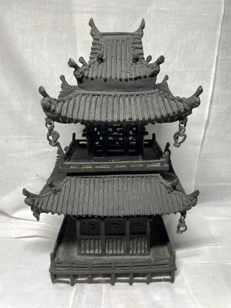 置物。古典樓閣。鑄銅。昭和初期。