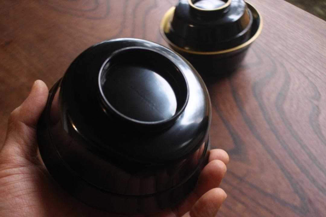 時代逸品！端正な金縁黒漆に極上竜田川蒔絵の映えるお椀2点（検京塗蒔絵椀