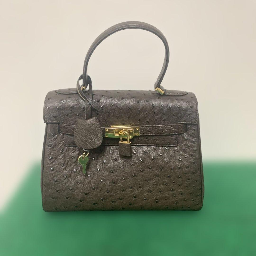 【美品】HAMANO オーストリッチ ブラウン レザー ハンドバッグ