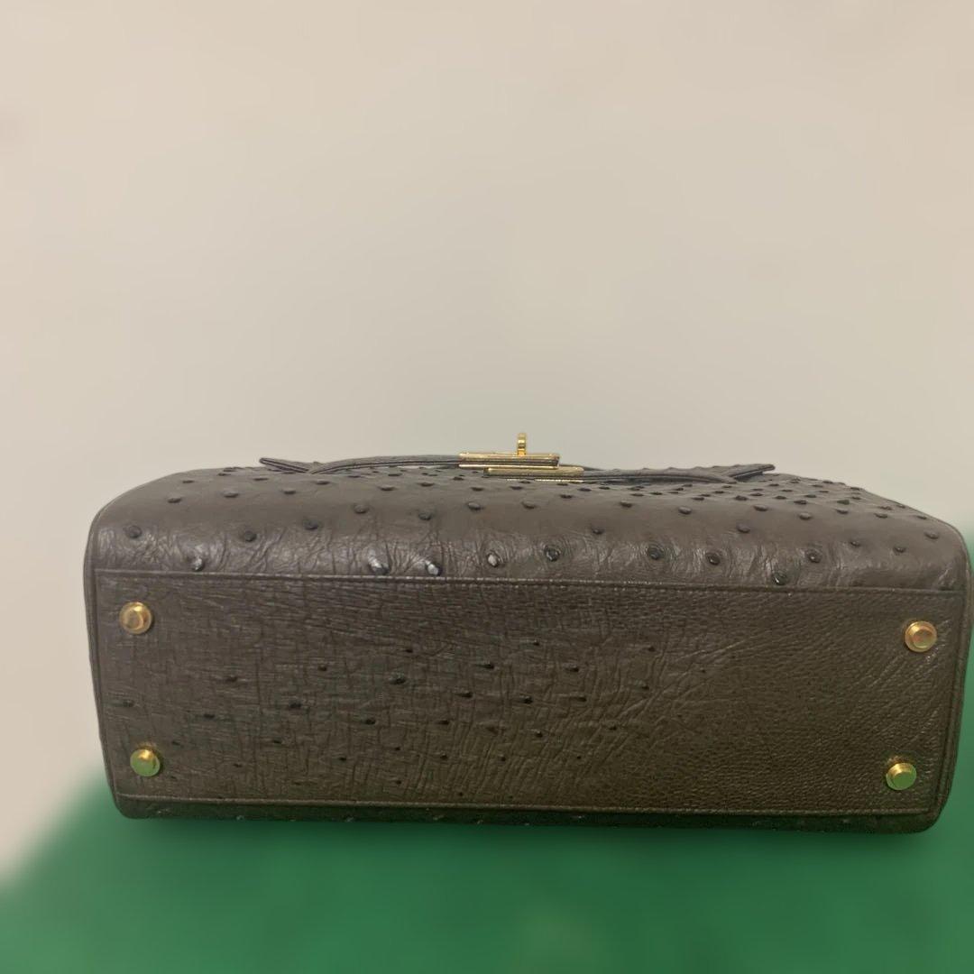 【美品】HAMANO オーストリッチ ブラウン レザー ハンドバッグ