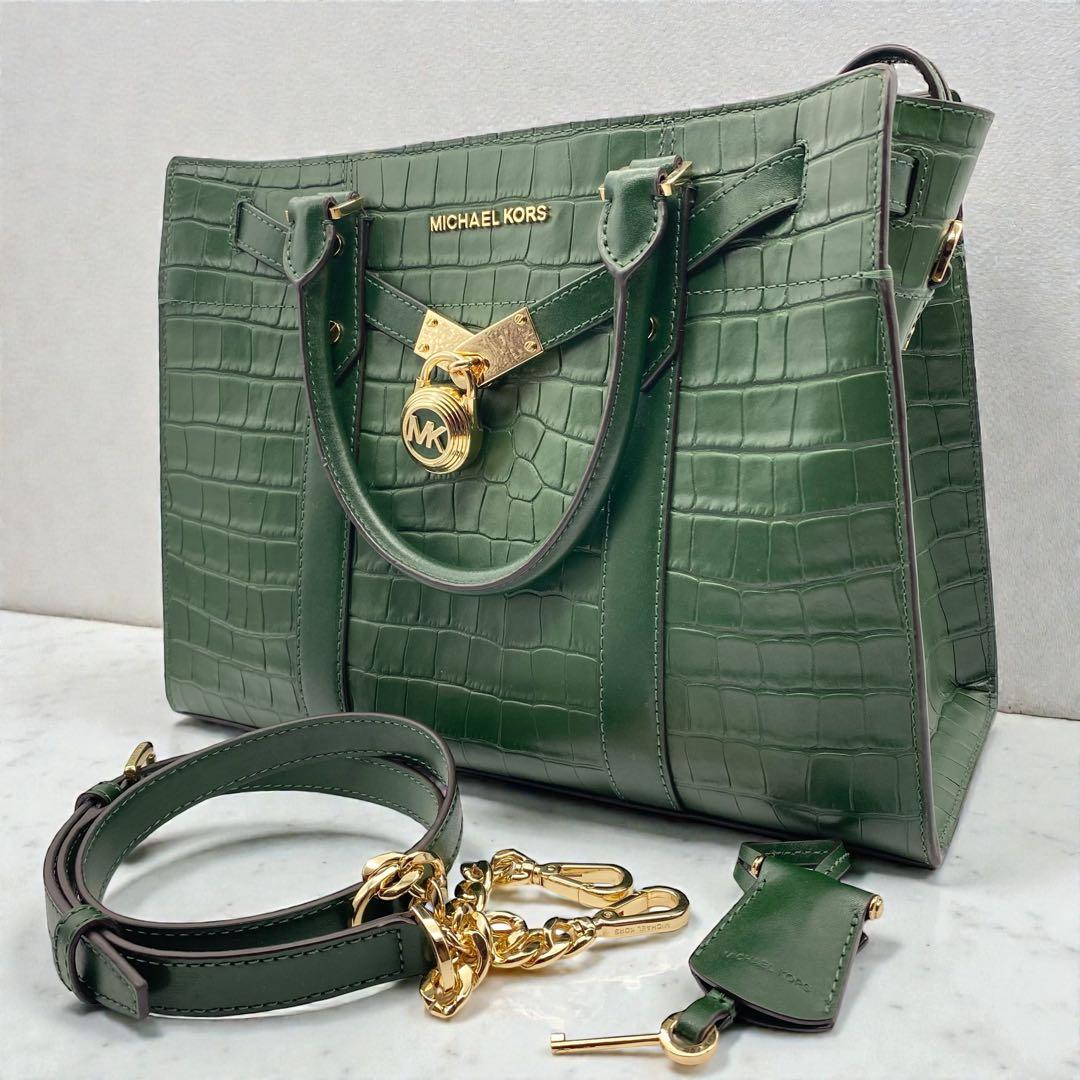 【未使用級】マイケルコース・クロコ型押し・ヌーボーハミルトン・2wayバッグ・緑