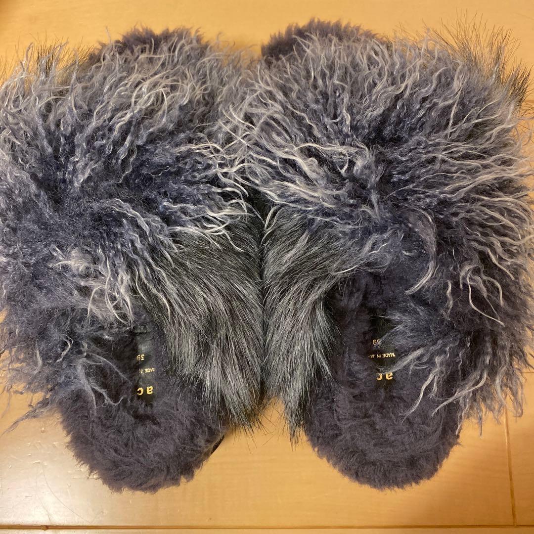 sacai ファー　サンダル　39 グレー　ブラック