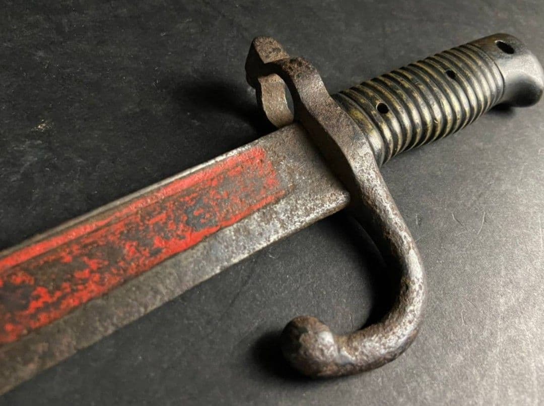【幕末〜明治】シャスポー銃剣 帝国陸軍 軍刀（模造刃朱塗り）革鞘軍刀拵【当時物】