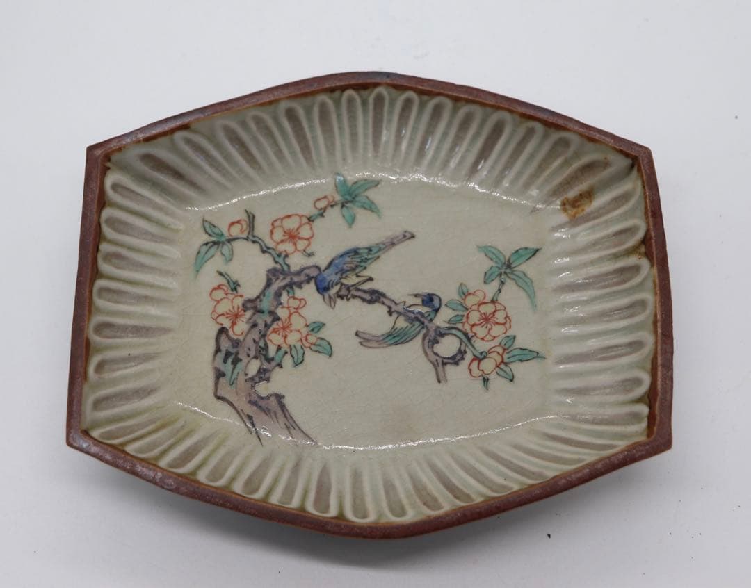 江戸　九谷焼菱型小皿5点　花鳥紋　送料込み0211