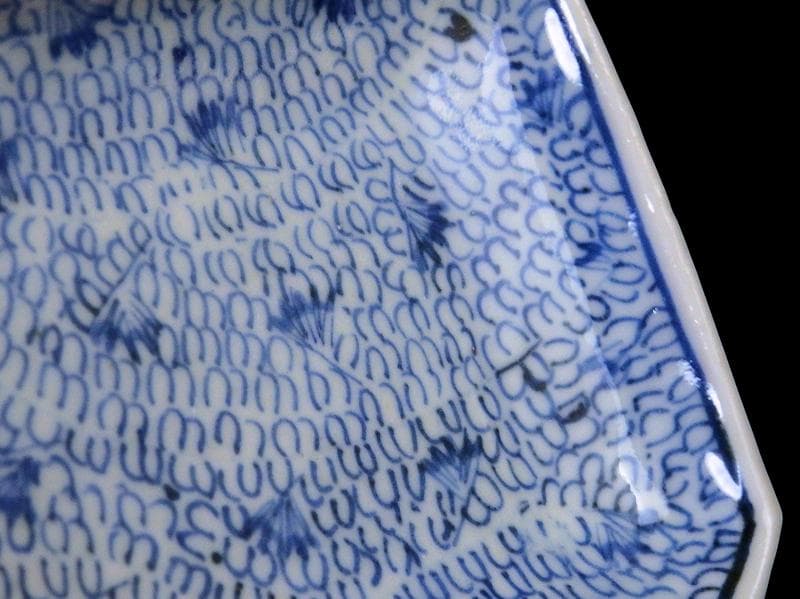 古伊万里　染付　微塵唐草の図　角皿　豆皿　E532AS-fbte