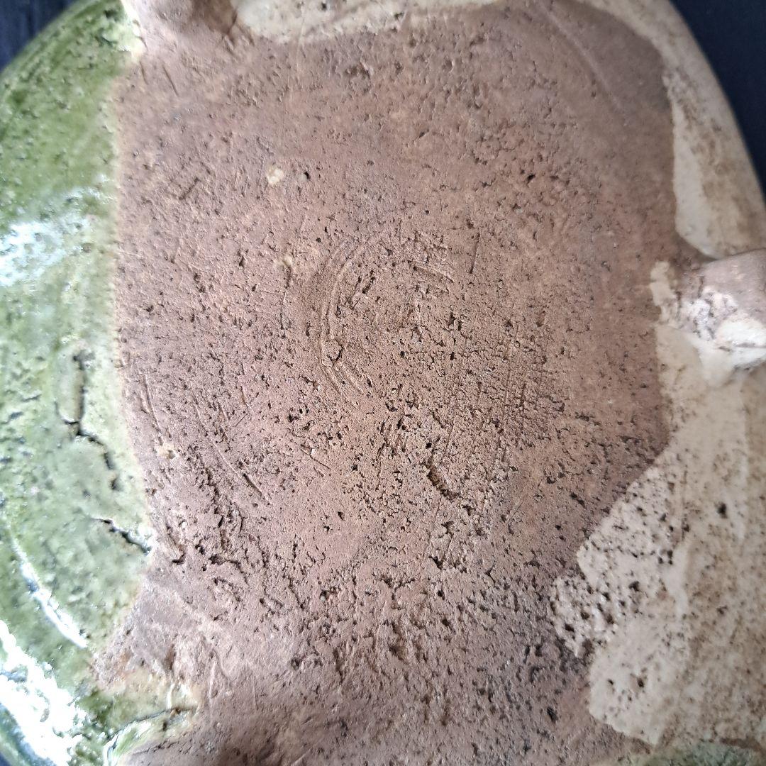 「織部(おりべ)焼 鮑(あわび)皿の用と美」緑釉皿(幅23cm) 骨董アンティー