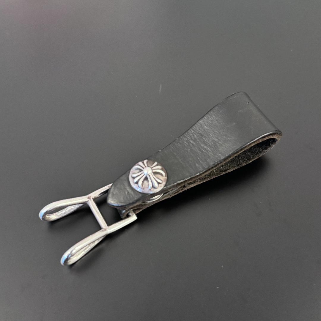 クロムハーツ Wベルトループ クロスボタン ブラックレザー