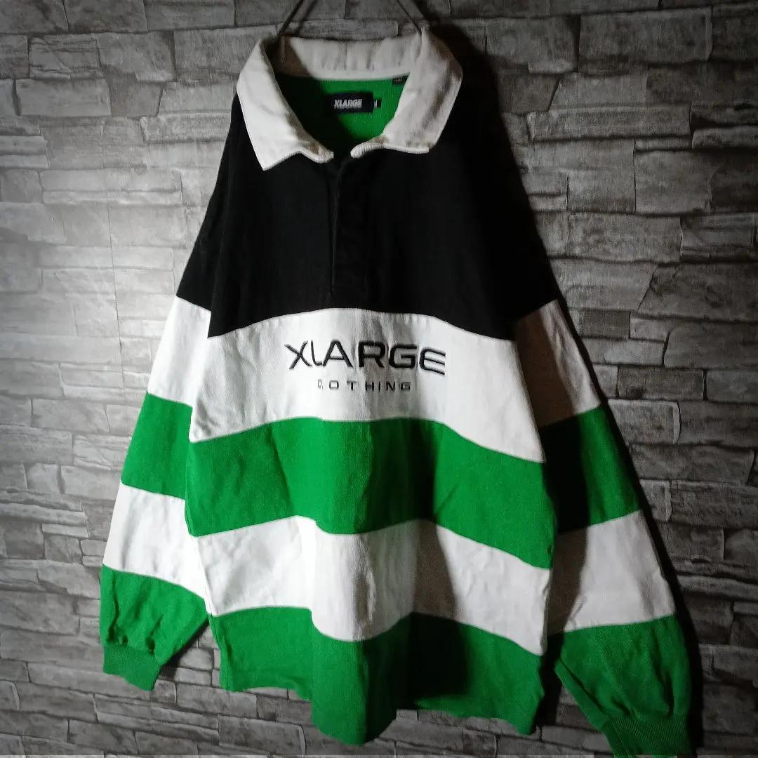 エクストララージラガーシャツ 太ボーダー 3色切替 センター刺繡ロゴ ゆるダボ