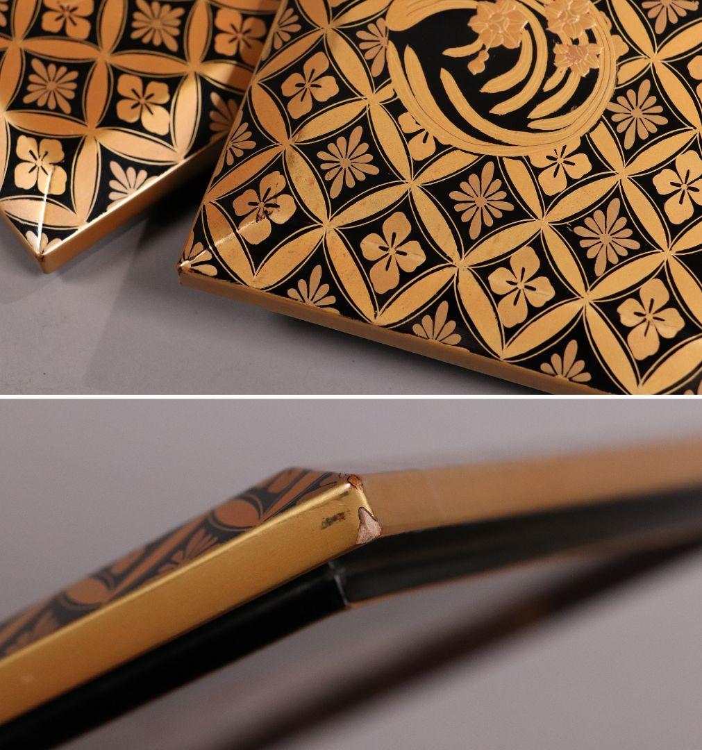 MA322 時代木製漆器 総蒔絵総梨地 花七宝 花の丸蒔絵 五段重 山水 二枚蓋