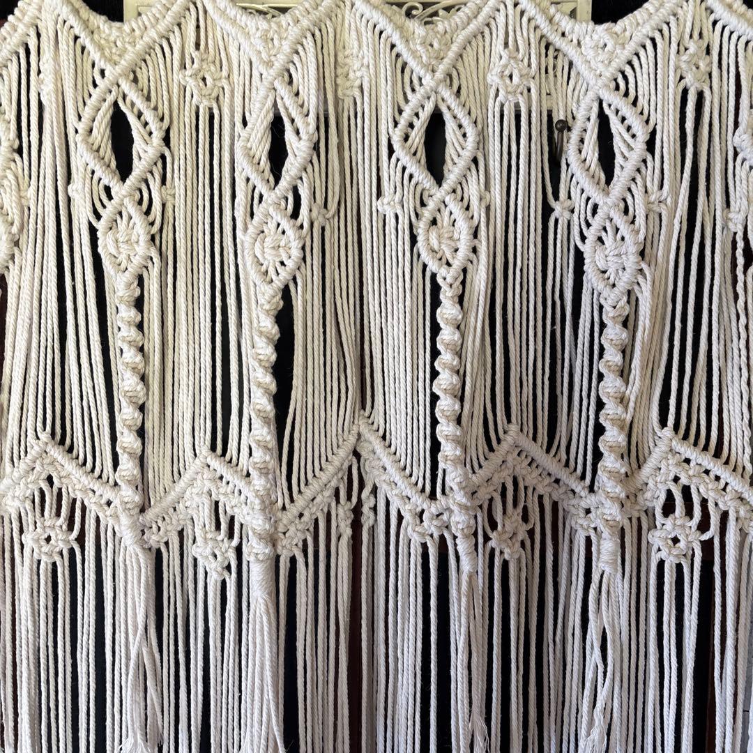 マクラメ　カフェカーテン　フェザータッセル２個付き