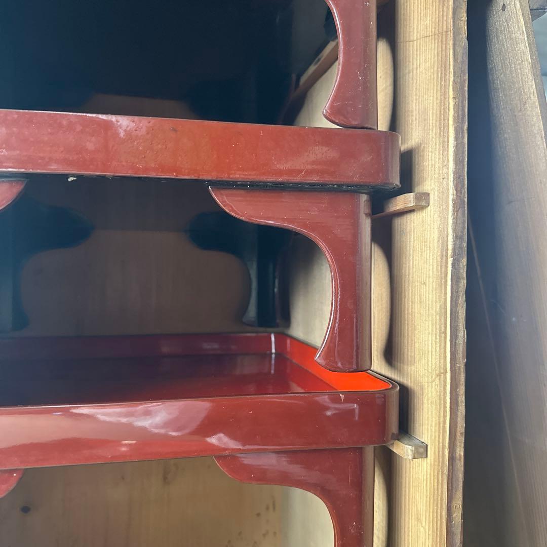 A 旧家 輪島塗 高脚膳 5客 時代漆器 専用木箱付き アンティーク き