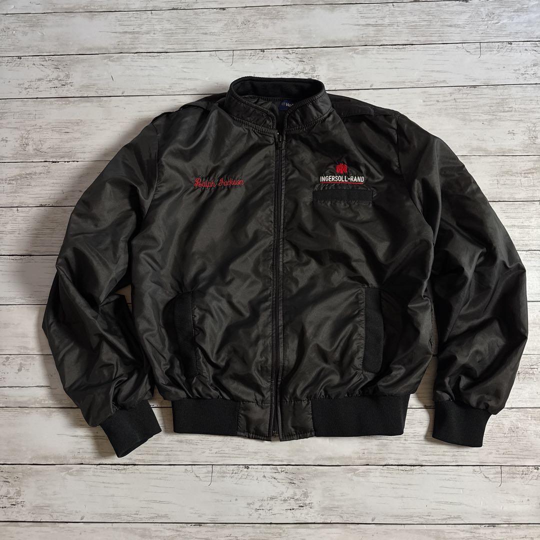 h*読様 80s Holloway USA製 企業ロゴ ナイロンジャケット 黒