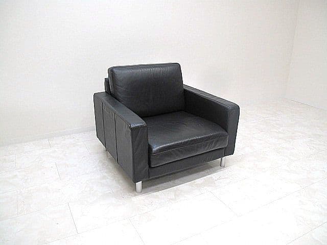 美品　無印良品/MUJI　本革1人掛けソファ　1Pソファ/シングルソファ