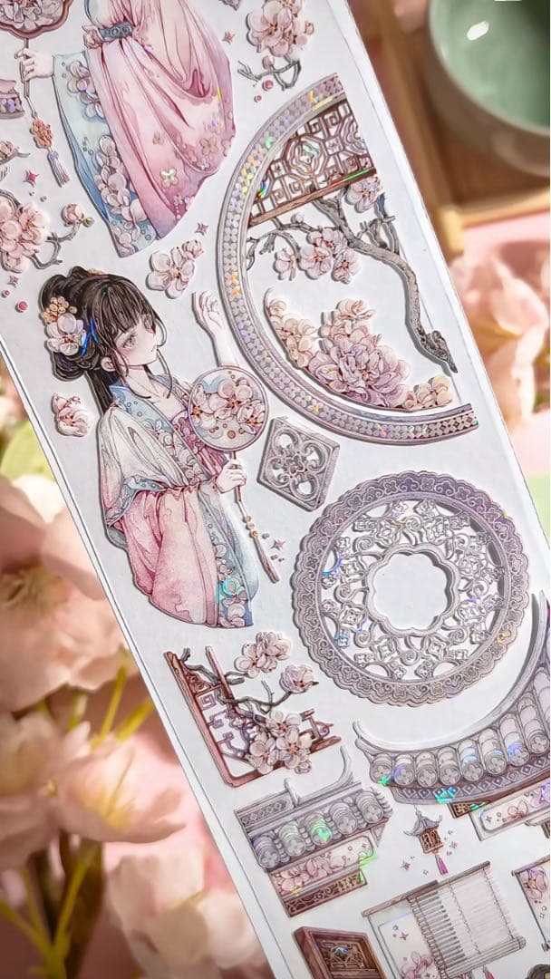 【9400】海外　3/5/巻　貝殻光マスキングテープ　獅子先生新作　ピンク古風系