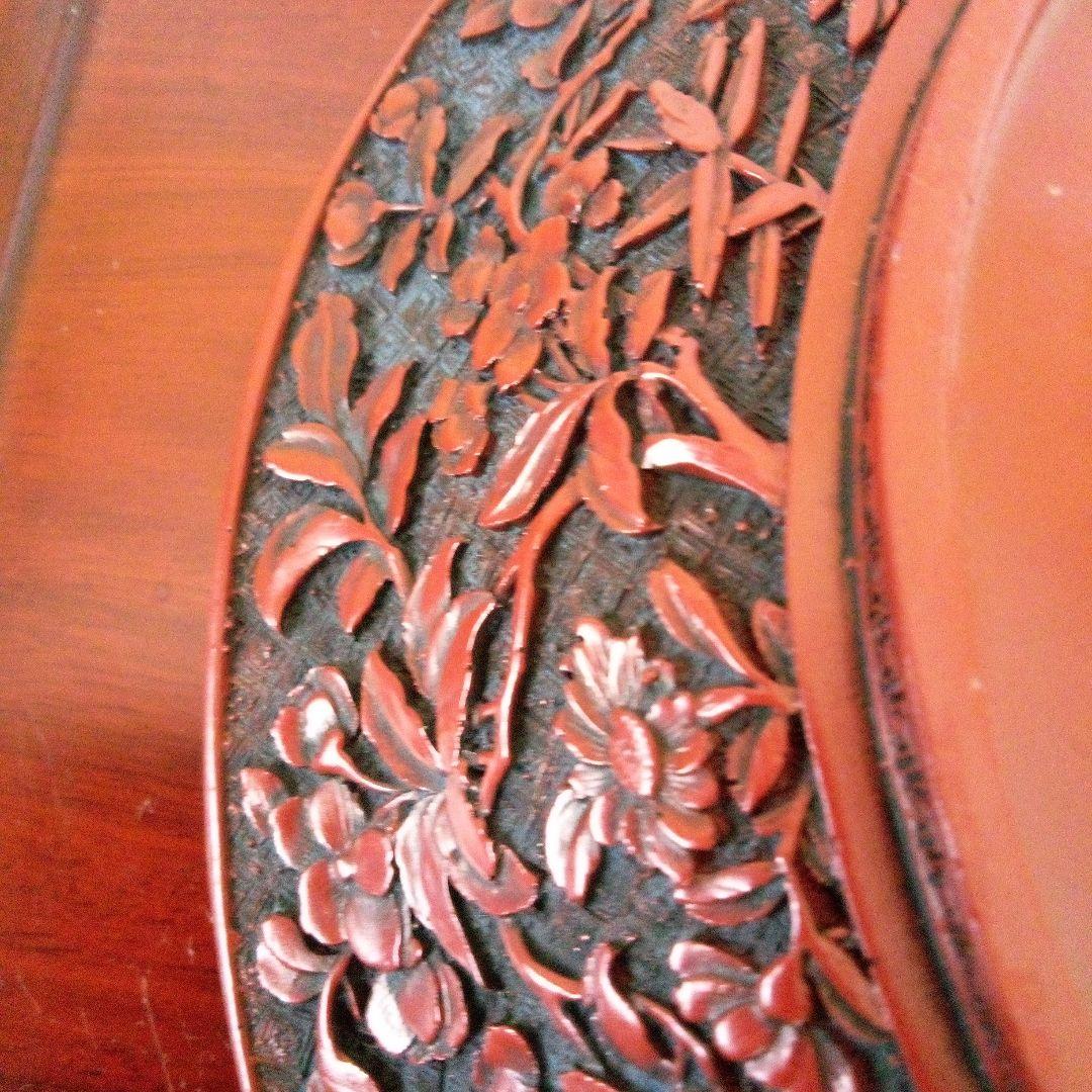 中国古玩　大清乾隆年製　堆朱　菓子鉢　唐草蝙蝠模様