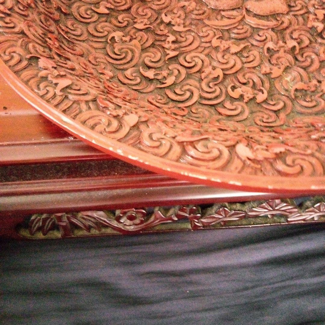 中国古玩　大清乾隆年製　堆朱　菓子鉢　唐草蝙蝠模様