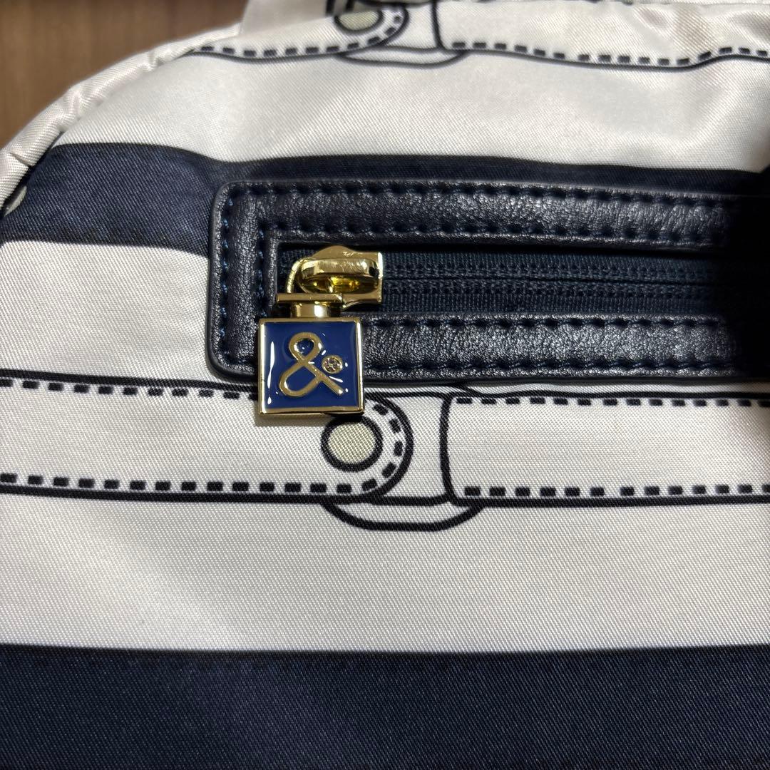 【新品未使用タグ付】and per se ファー付きストライプ柄バッグ