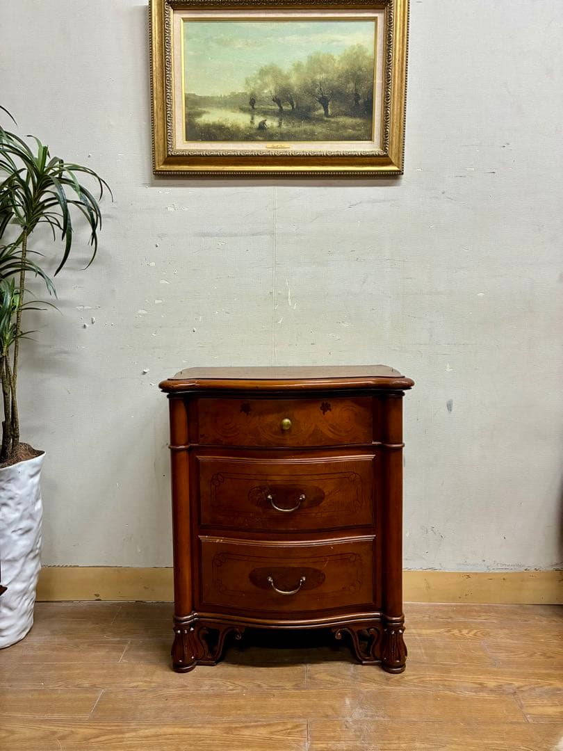 管453☆イタリア製☆アンティーク☆象嵌細工☆3段チェスト