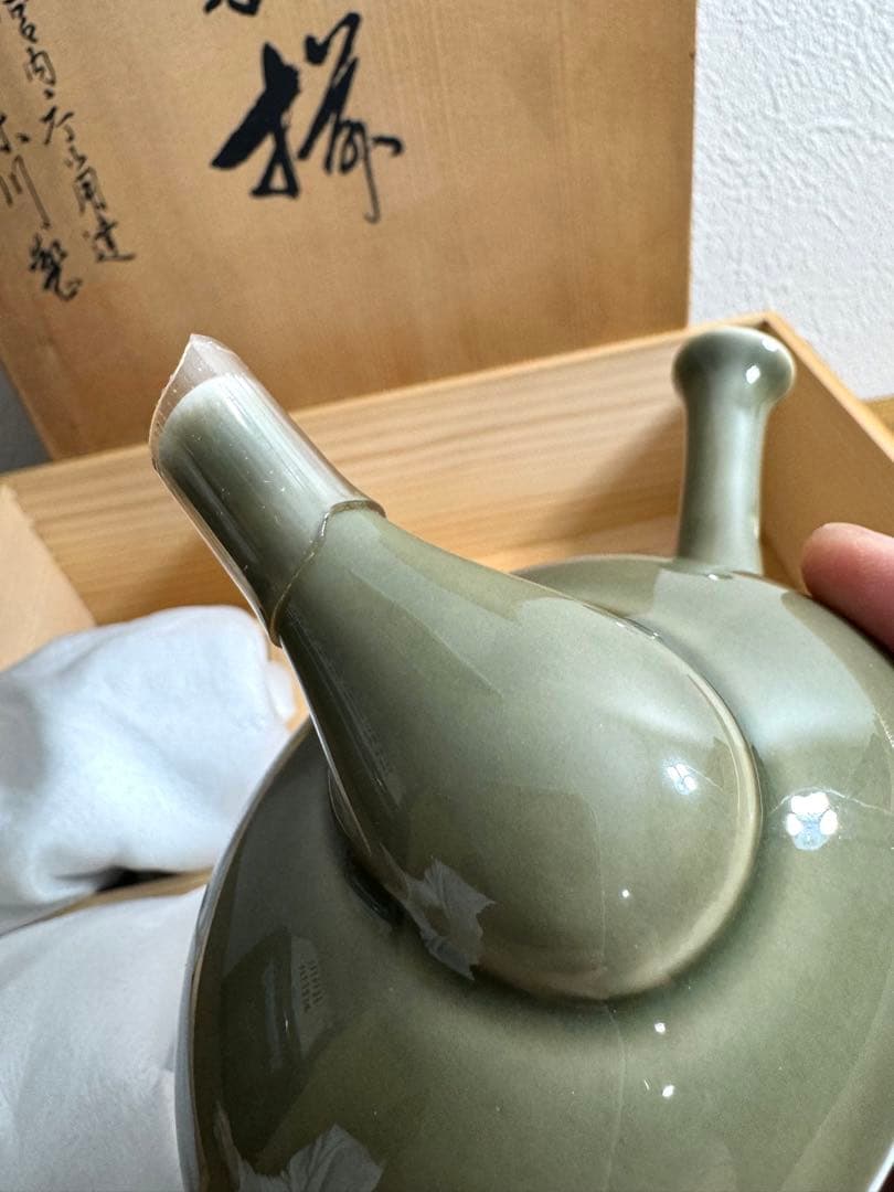 400 深川製磁　百年庵　石灰釉　急須器　未使用品　共箱　栞