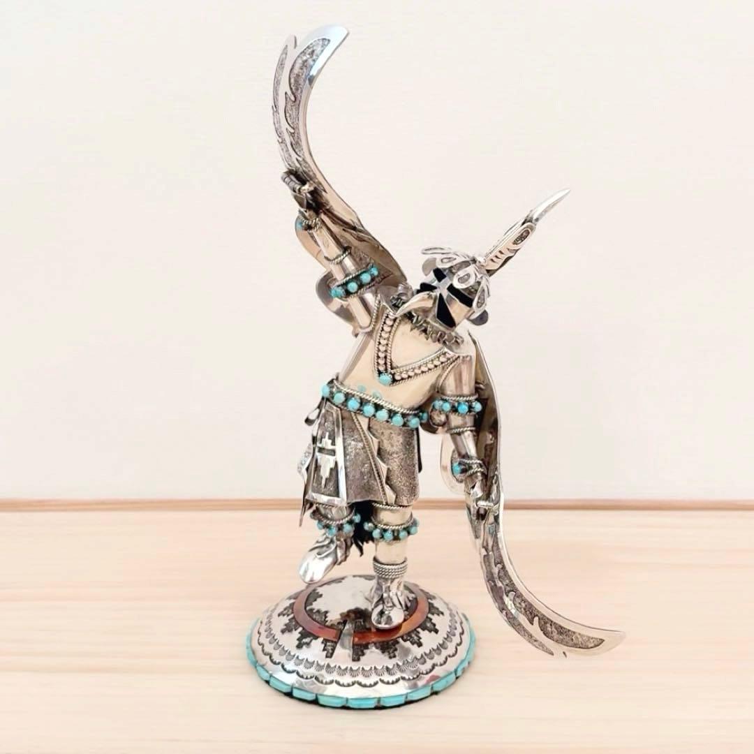 ナバホ族 スターリングシルバー カチナ イーグルダンサー シルバーターコイズ彫刻