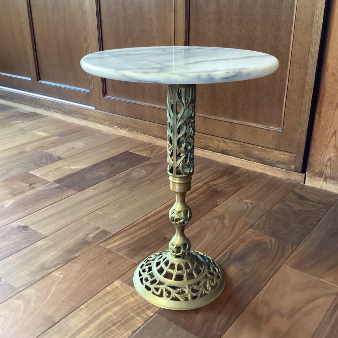 大理石と金属製のクラシックテーブル　花台　フラワースタンド