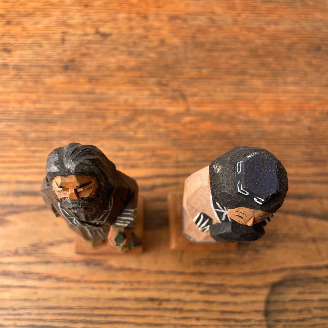 木製 郷土玩具 アイヌ ニポポ 一刀彫り 木端人形 エカシ 男女像 農民美術