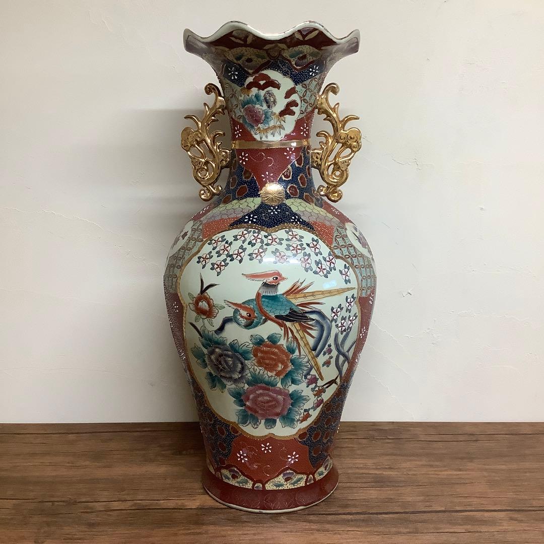 薩摩焼？　双耳壺　キジ　雉　花鳥図　瓶　壺