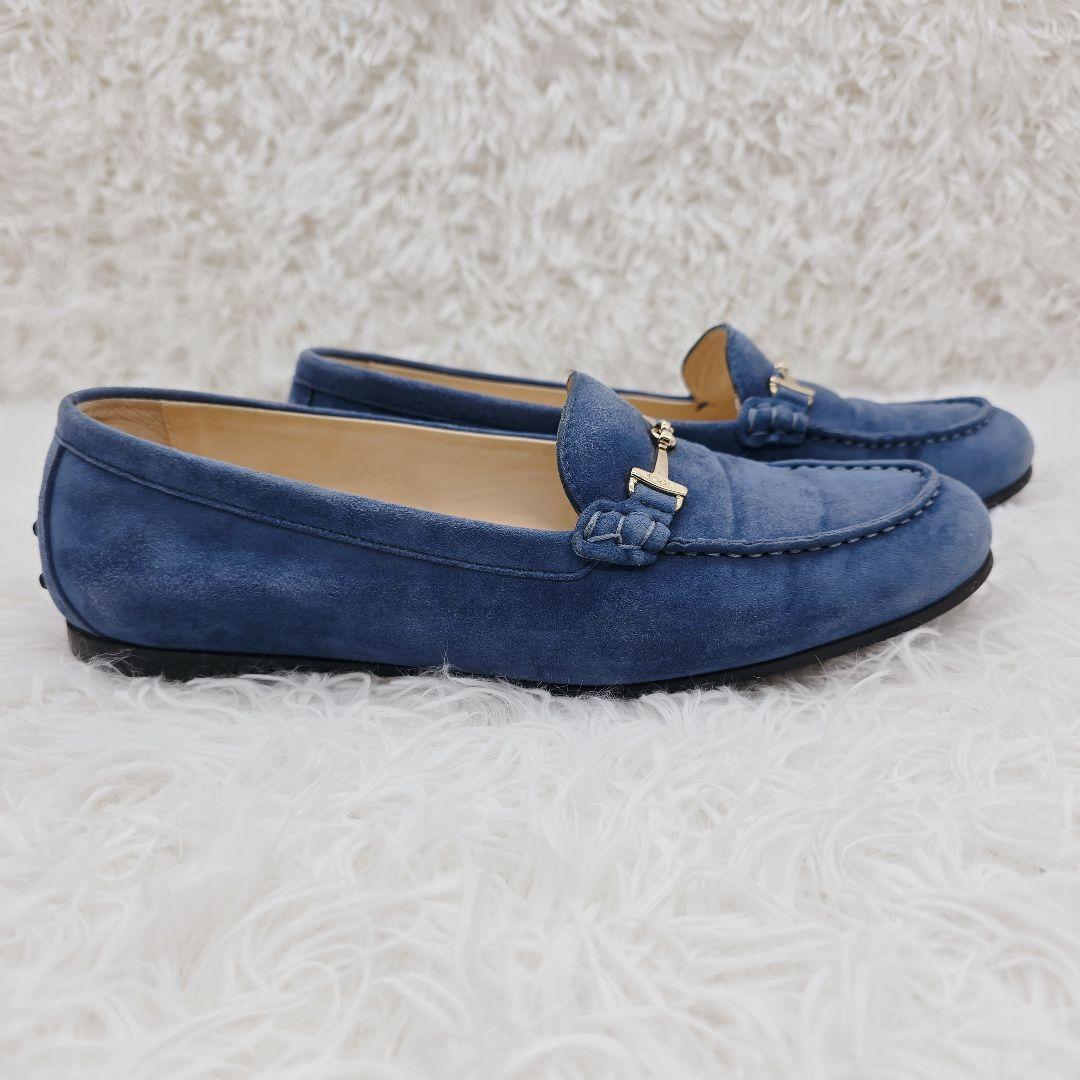 ✨美品✨TOD'S トッズ 本革 スエード ビット ローファー 青 24.5cm