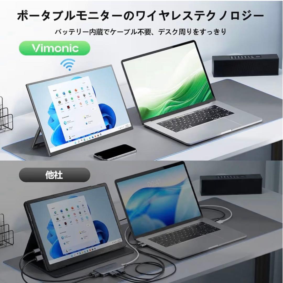 モバイルモニター ワイヤレス接続 15.6インチ 8000mAhバッテリー内蔵