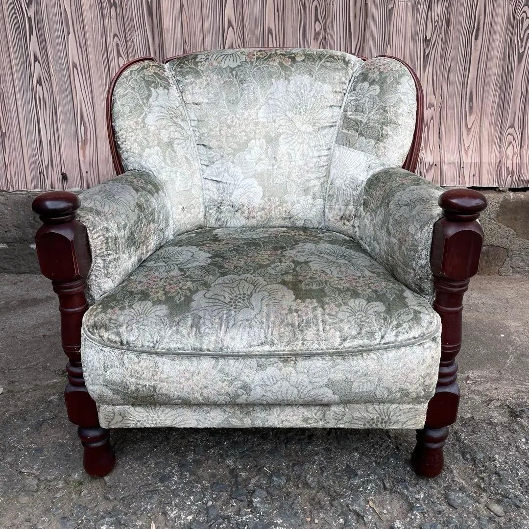 ② カリモク 1人掛けソファ シングルソファ 花柄　金華山　アンティーク