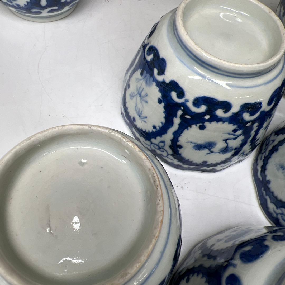 専用古伊万里　染付大猪口17客　木箱口径約8.5㎝　東Y7-0620⭐︎2Fトヒコ