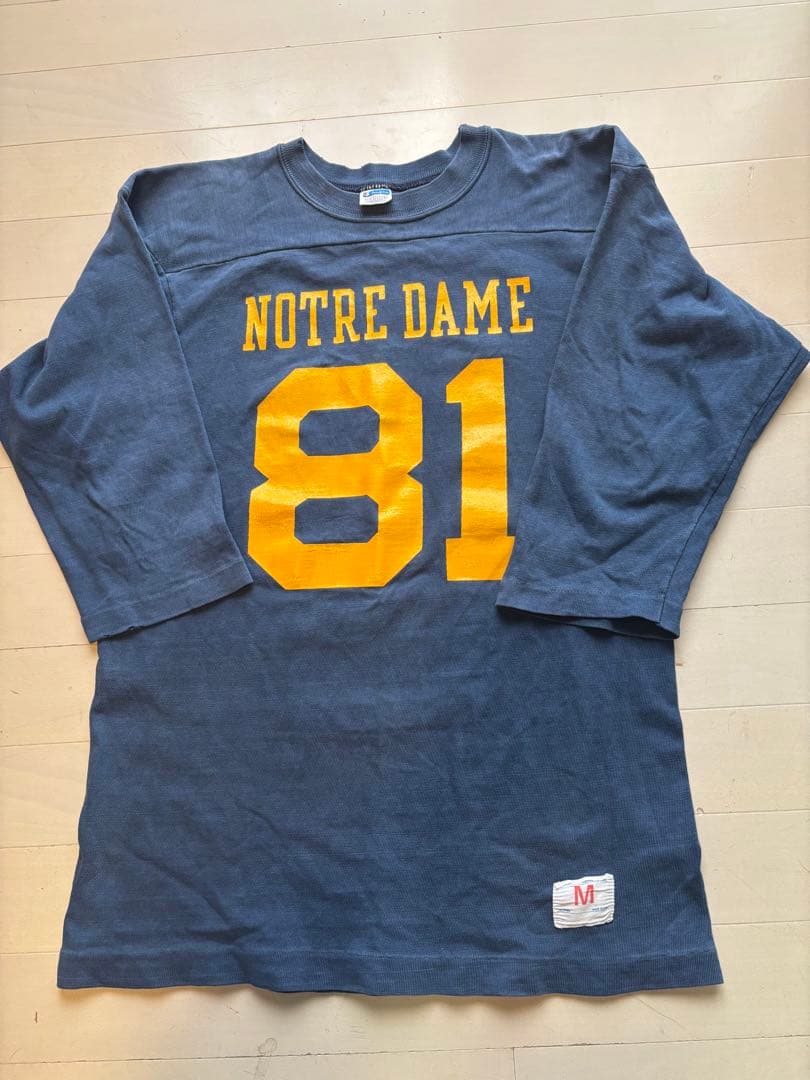 80s チャンピオン　NORTE DAME フットボール　シャツ　7部丈　ナス紺