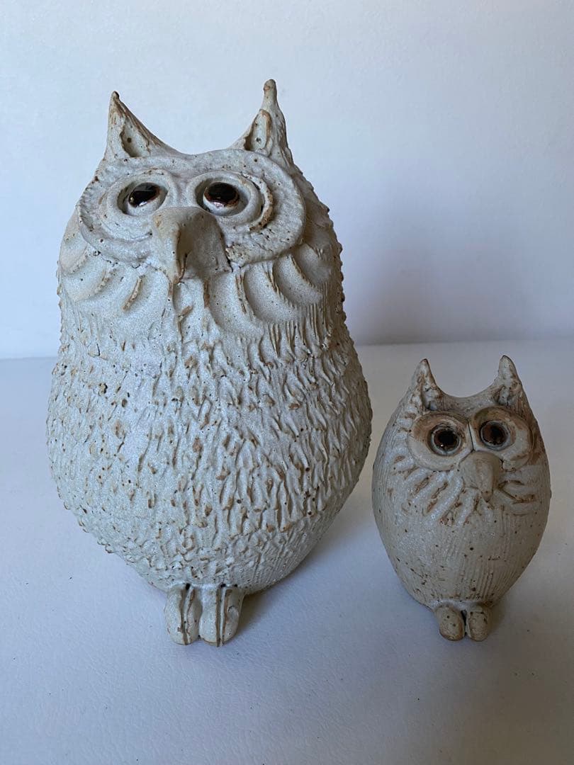 青芳 フクロウ　梟　置物　2つセット　陶器　森元青芳　砥部焼