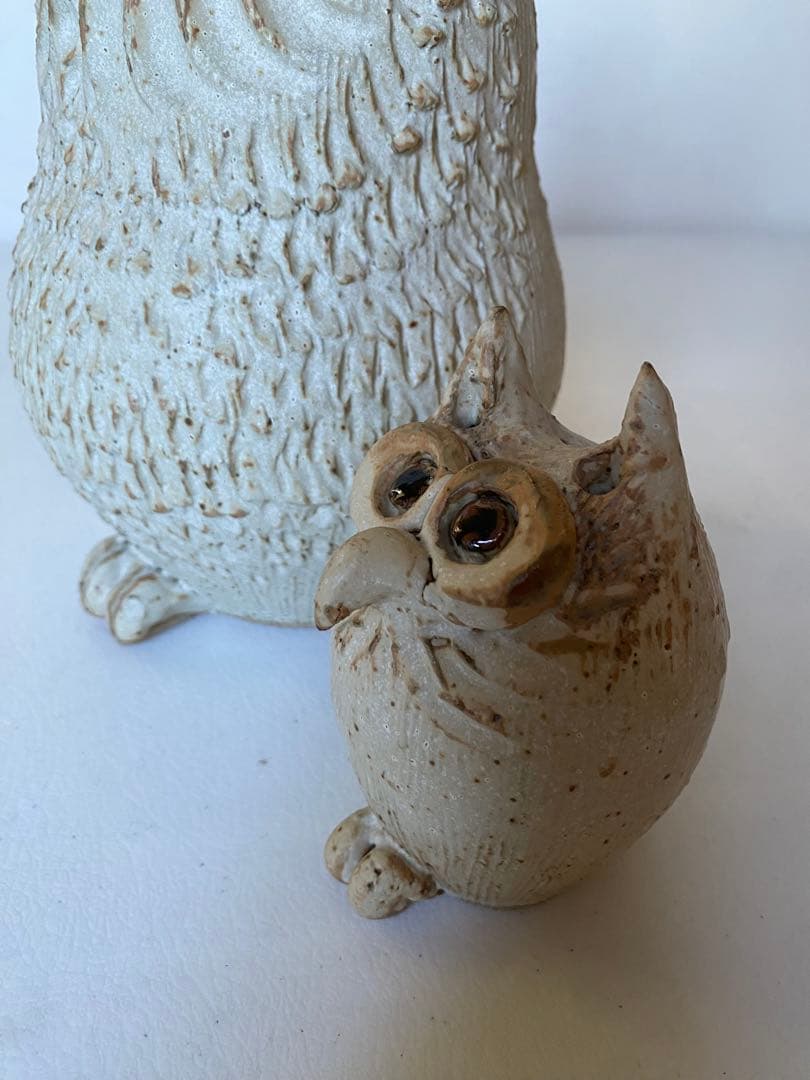 青芳 フクロウ　梟　置物　2つセット　陶器　森元青芳　砥部焼