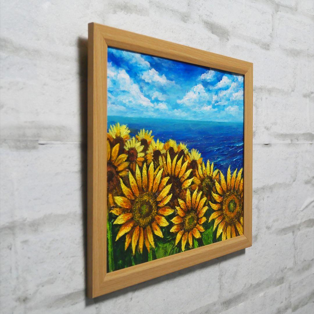 油絵 油彩 油彩画 絵 絵画【海とひまわりのハーモニー】
