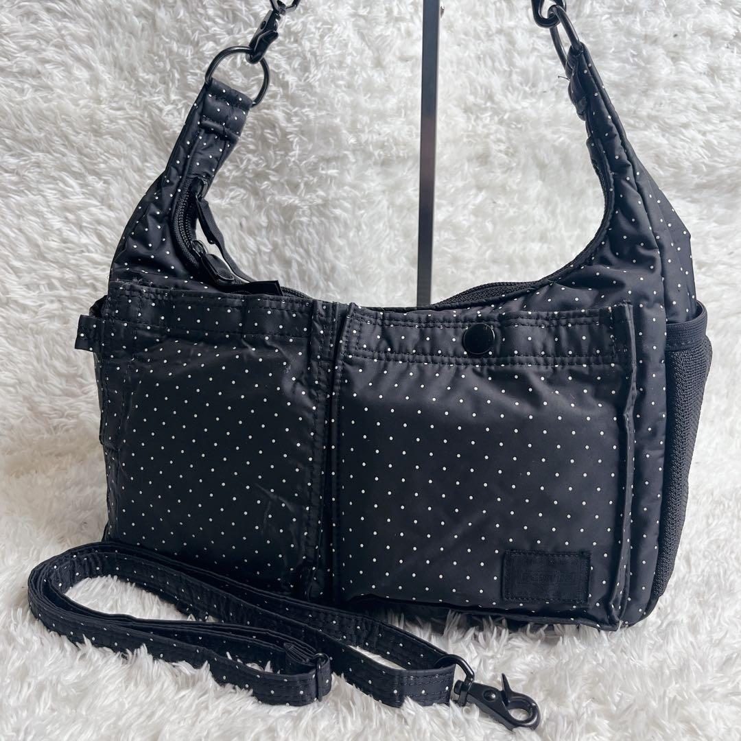 HEAD PORTER BLACK BEAUTY ドット ショルダーバッグ 黒