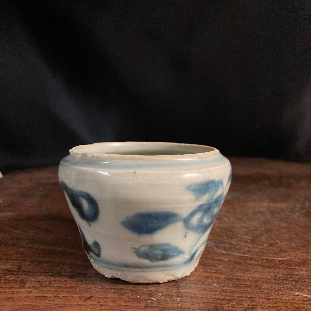 赤札閉店セール❗️【ギャラリー三益】古美術　元〜明初染付　芙蓉紋共蓋小壺